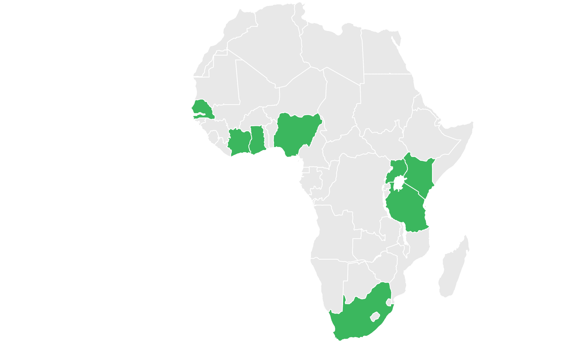 Map of Africa showing Hala-Gh's presence