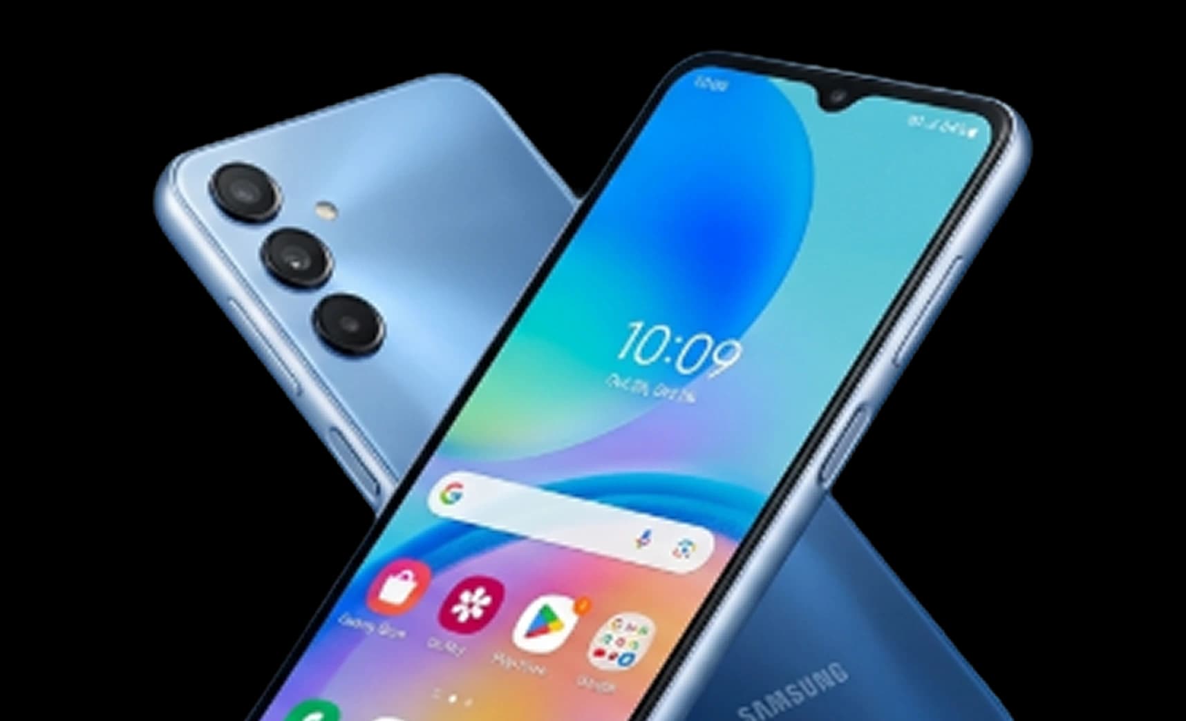 Two Samsung Galaxy smartphones crossed over each other