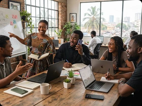 Hala-GH team collaborating in the Accra office